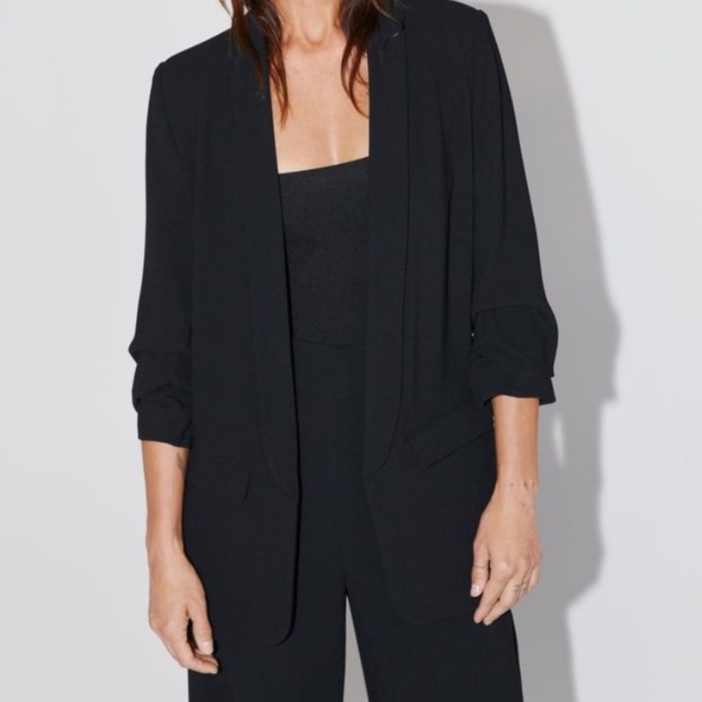 Zara Woman Black Scrunched Sleeve Blazer